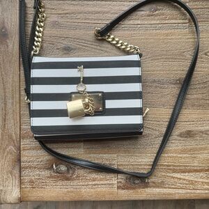Aldo Striped Wallet Crossbody Bag - Black & White with Gold Chain